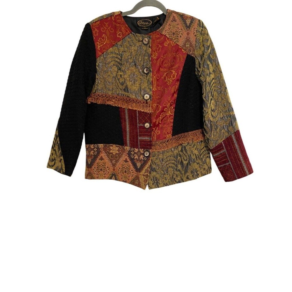 Vintage Alex Kim Blazer Women’s S Multicolor Tapestry Patchwork Jacket Button Up